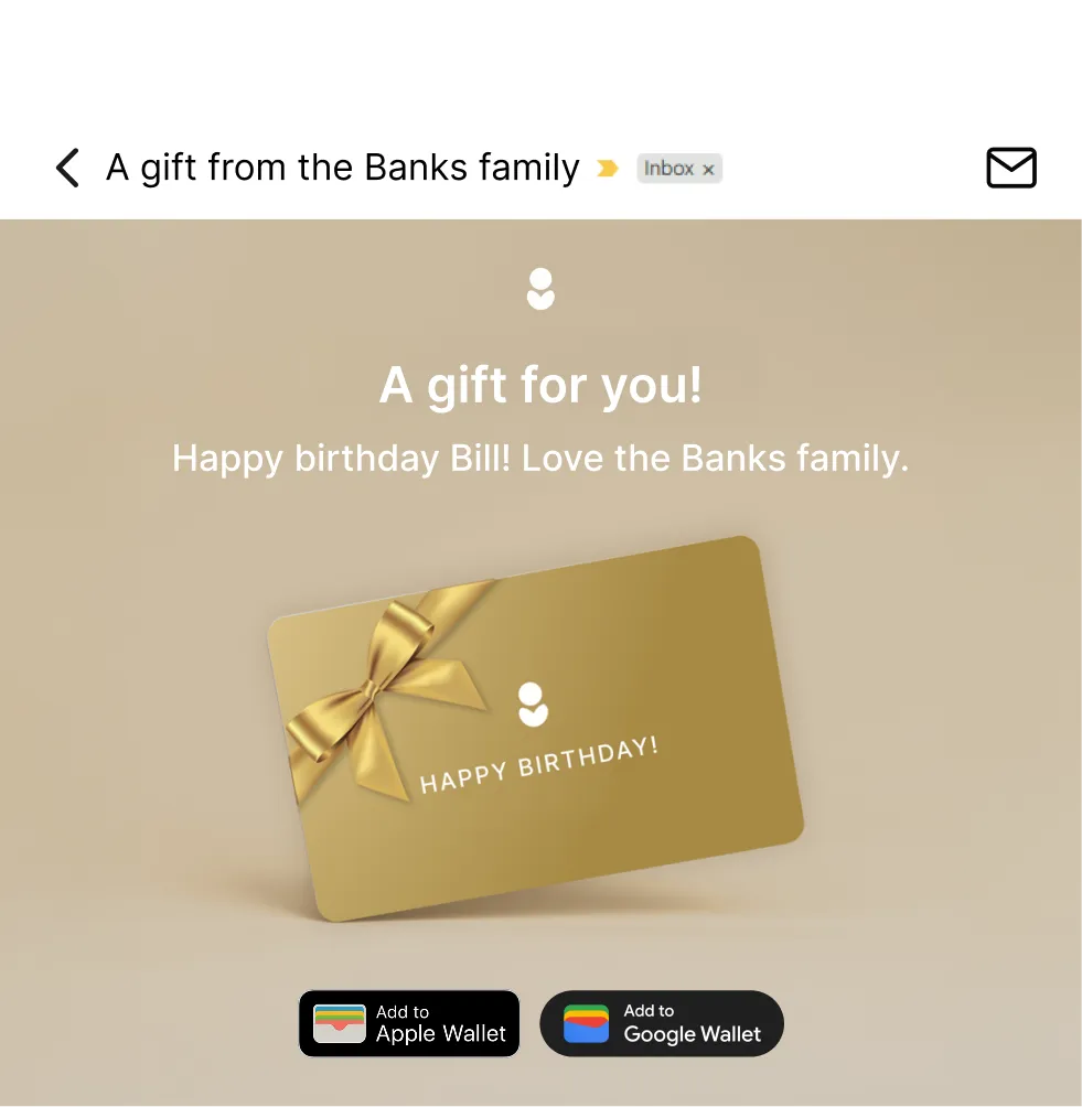 Wrapped cash gift card email with wallet