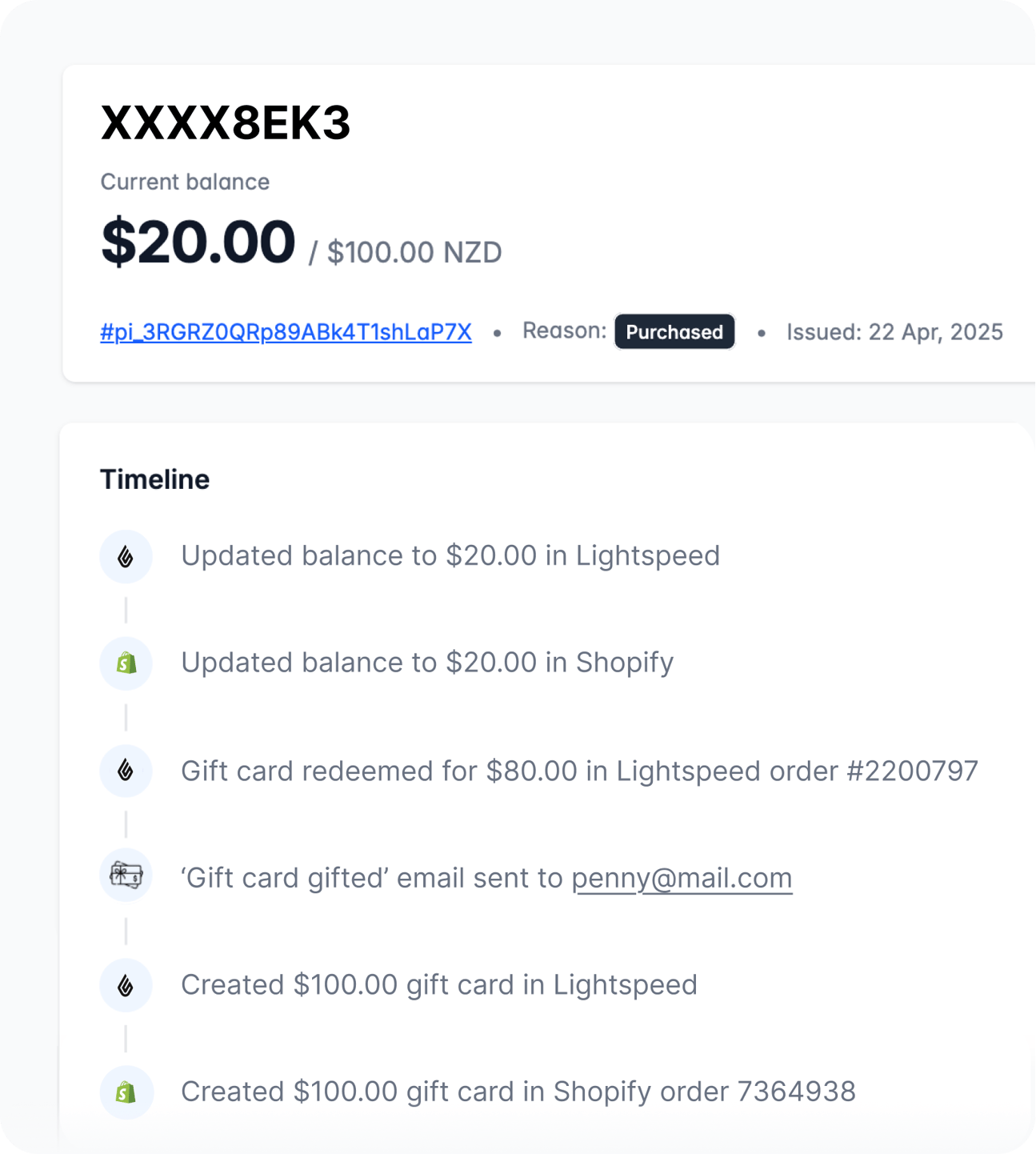 Wrapped gift card timeline sync