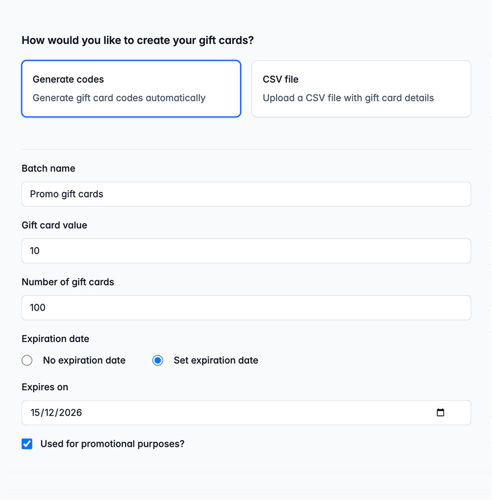 Create bulk gift cards-1