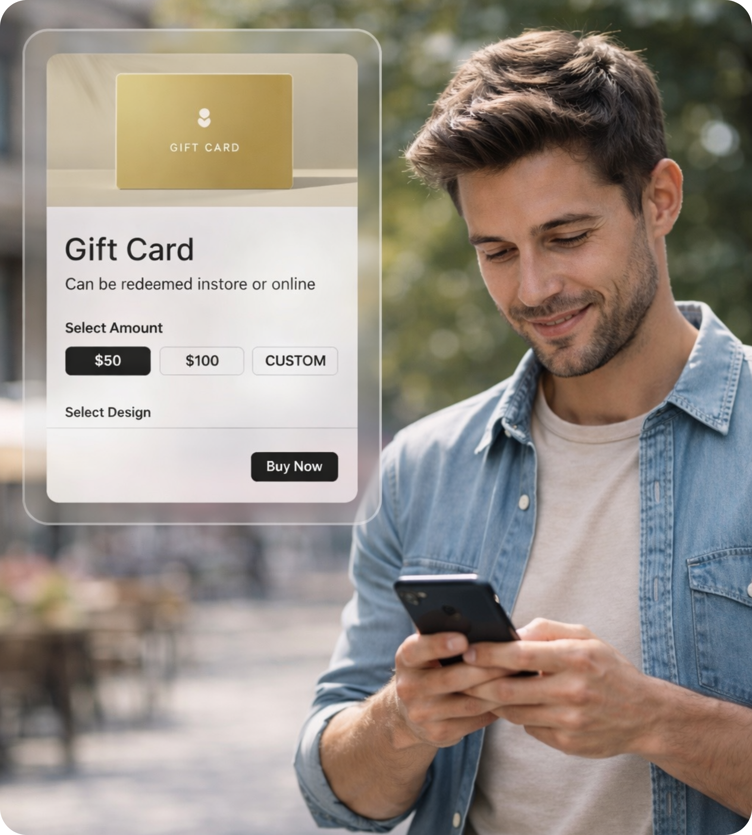 Customer buying Wrapped gift card on mobile phone