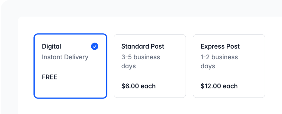 Digital and shipping delivery options