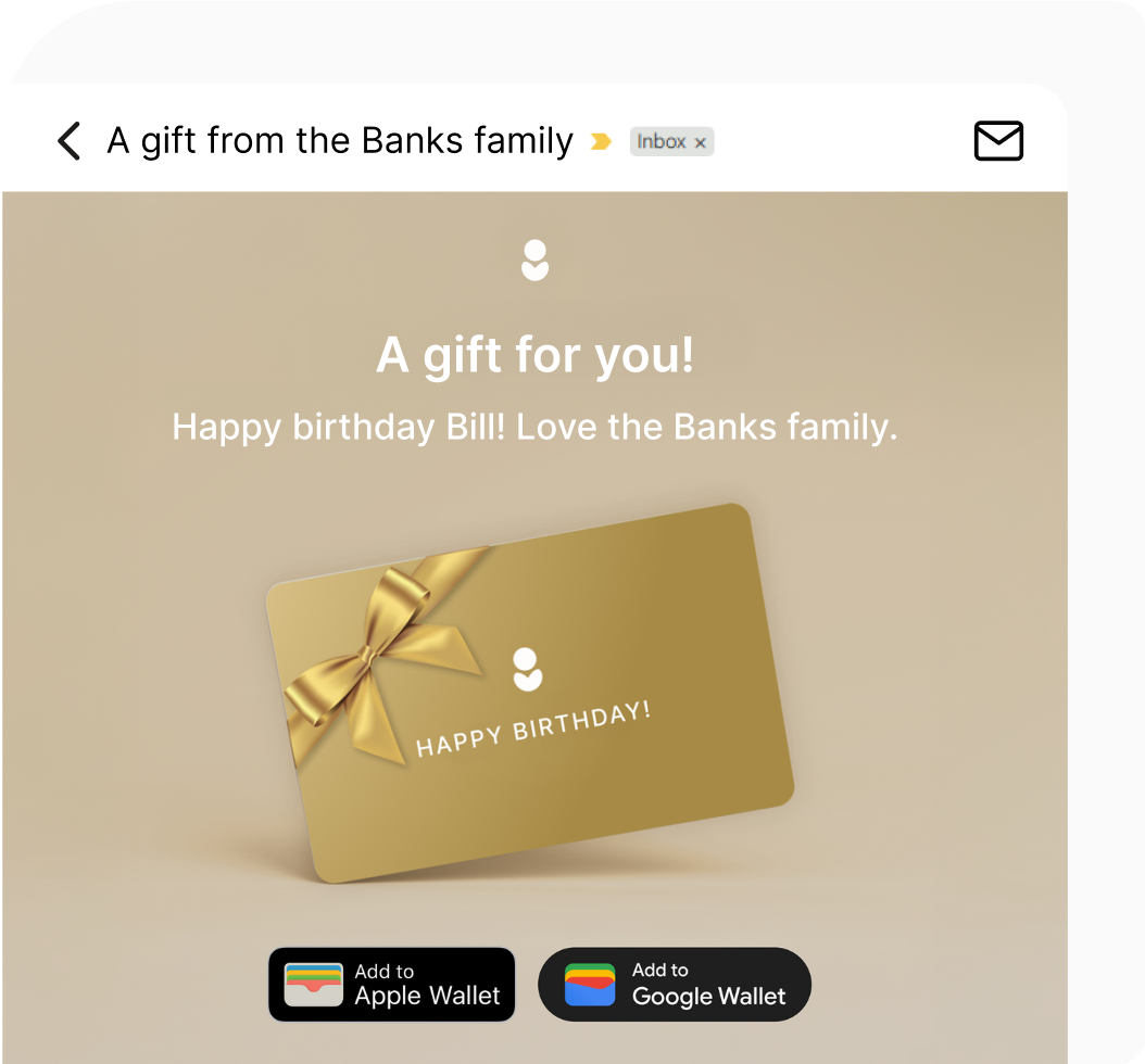 Wrapped cash gift card email